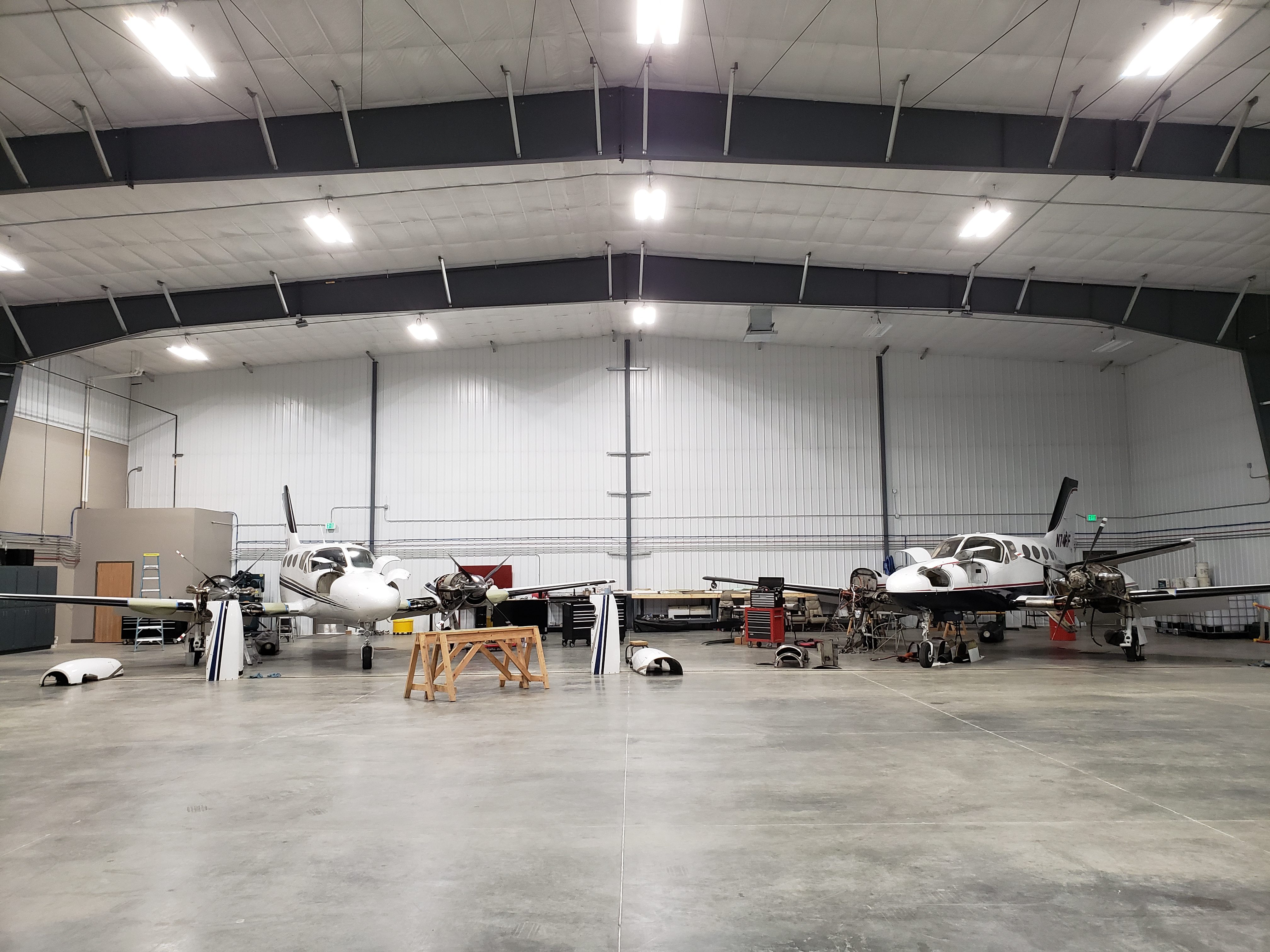 engines under maintenance in hangar